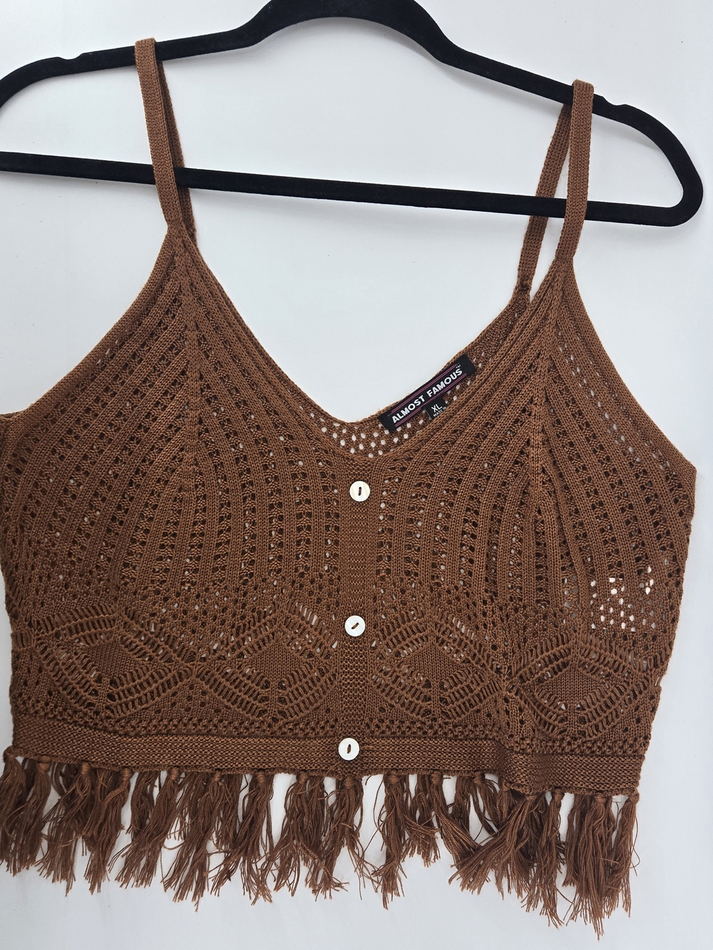Almost Famous Brown Crochet Fringe Camisole